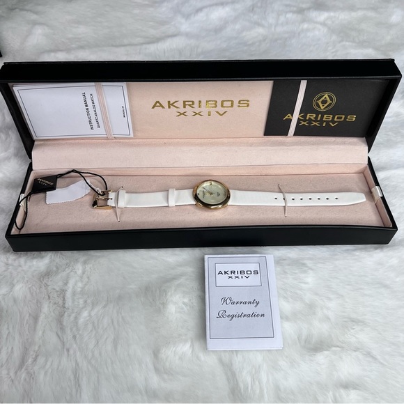Akribos XXIV Diamond Dial Embellished Gold - Tone Watch New - Picture 5 of 7